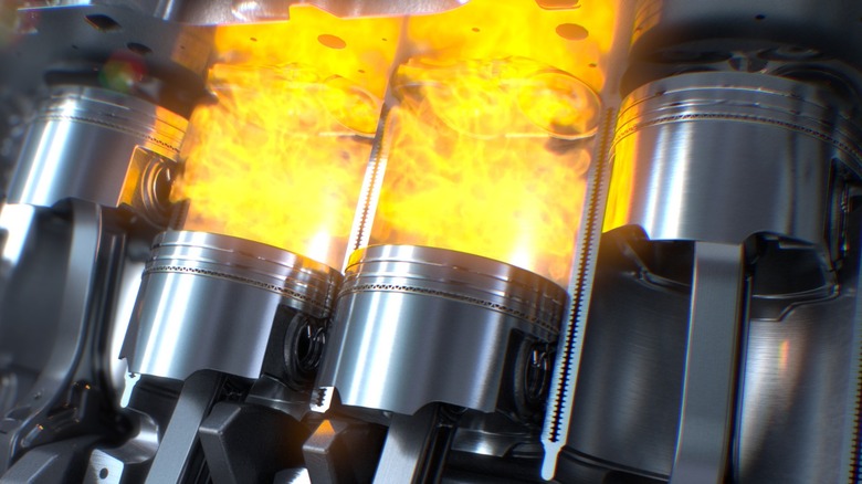 A computer generated power stroke of an internal combustion engine, following ignition