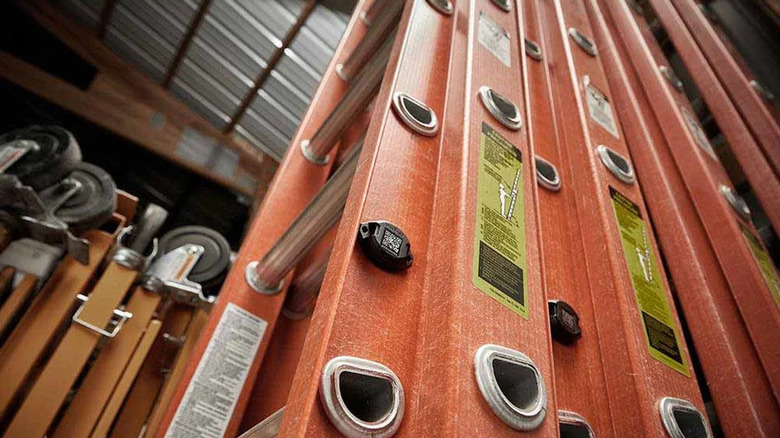 Milwaukee One-Key Bluetooth Tracker on ladder
