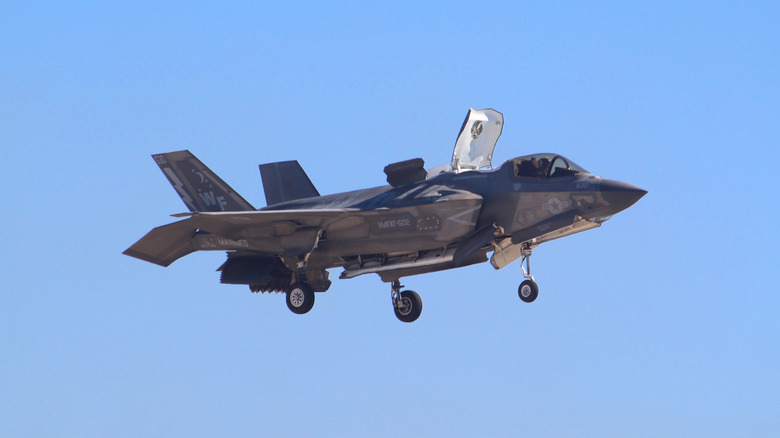 F-35B Lightning II aircraft in hovering mode