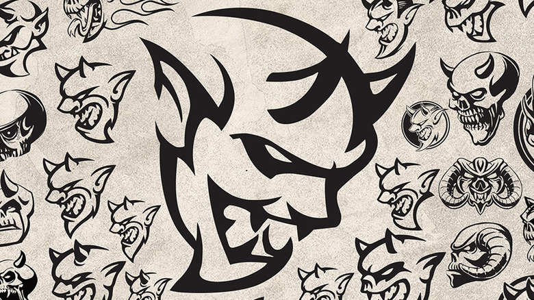 View of Dodge Demon illustrated logo drawing along with other Demon logo concepts.