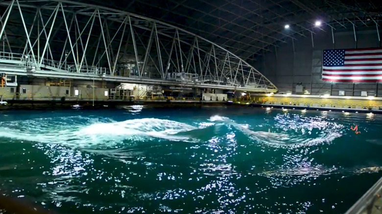 Waves course through the Maneuvering and Seakeeping Basin.