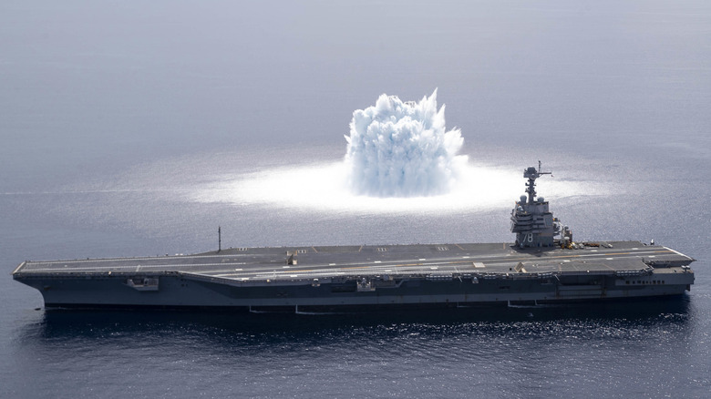 The USS Gerald R. Ford completes a shock trial in June 2021.