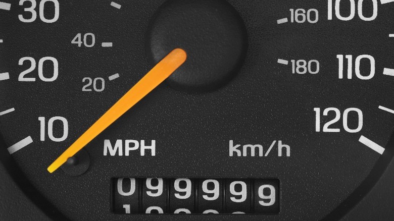 Close-up of an odometer on the dashboard