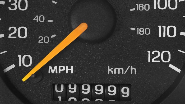 Close-up of an odometer on the dashboard