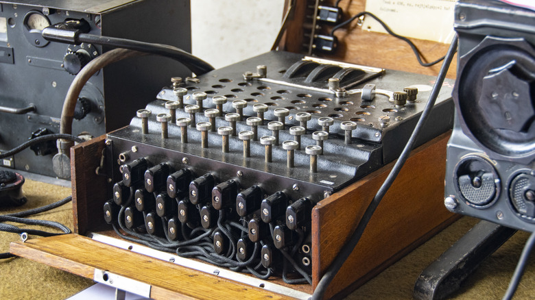 Enigma machine in a wooden box