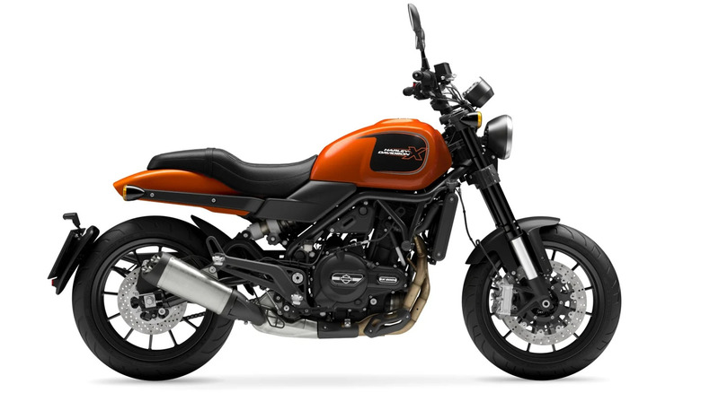 Harley Davidson X500 in Dynamic Orange color against a white background