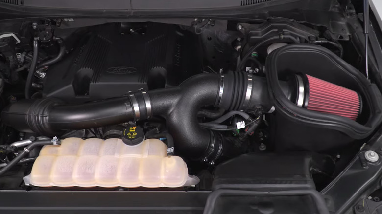 Close up view of 2017 Ford F-150 3.5-liter EcoBoost engine bay