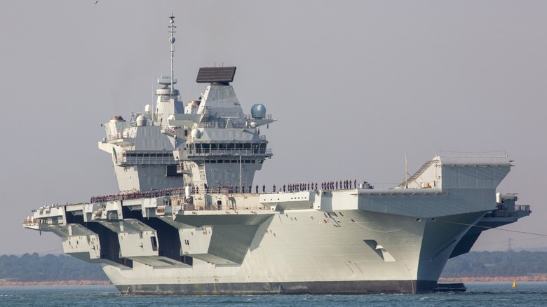 The Royal Navy's HMS Queen Elizabeth aircraft carrier at sea