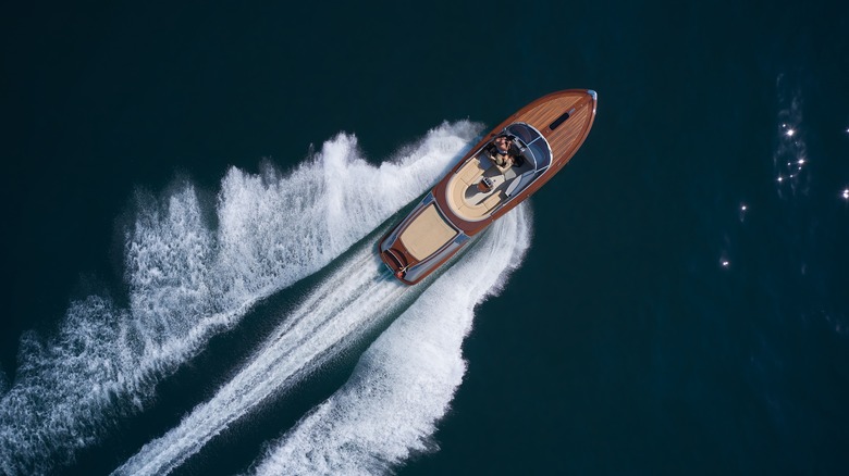 aerial view of a wooden boat