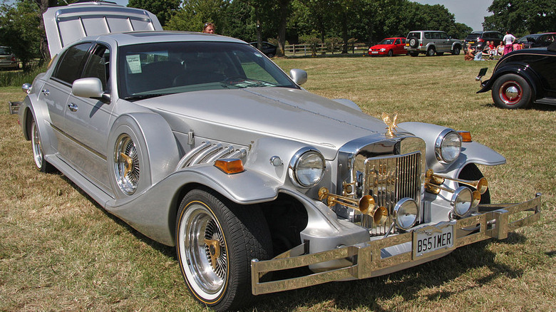 A silver 2002 Zimmer Golden Spirit at a car show in Essex, England.