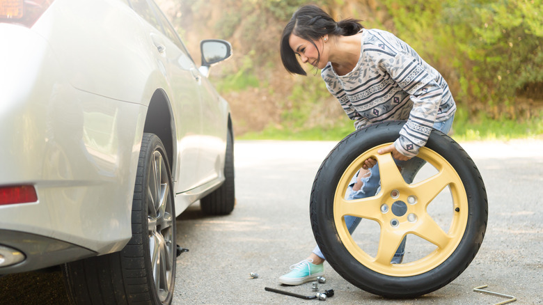 changing flat tire