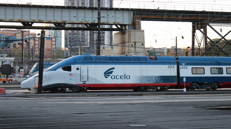 Amtrak Acela train on an urban railway