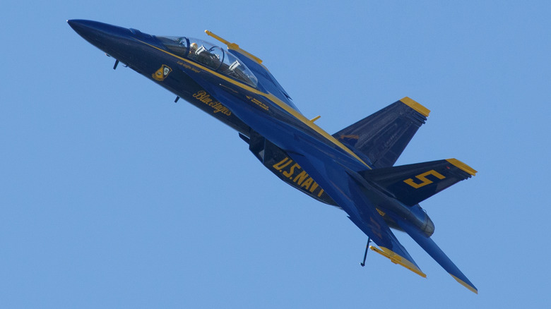 A Blue Angel Jet In-Flight During An Airshow