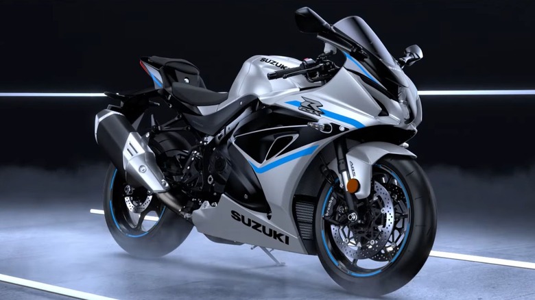 A silver Suzuki GSX-R1000 on display