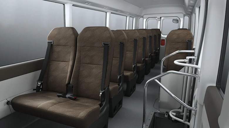 The passenger seats in the Toyota Coaster