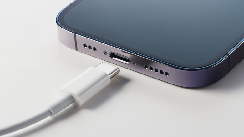 Apple iPhone with usb type-c cable.