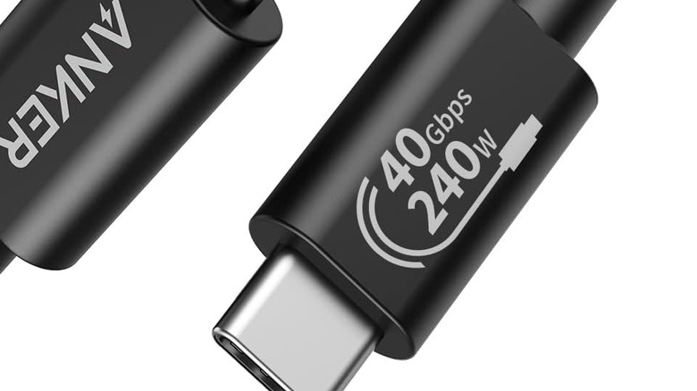 Close-up of Anker USB4 cable with USB-IF branding