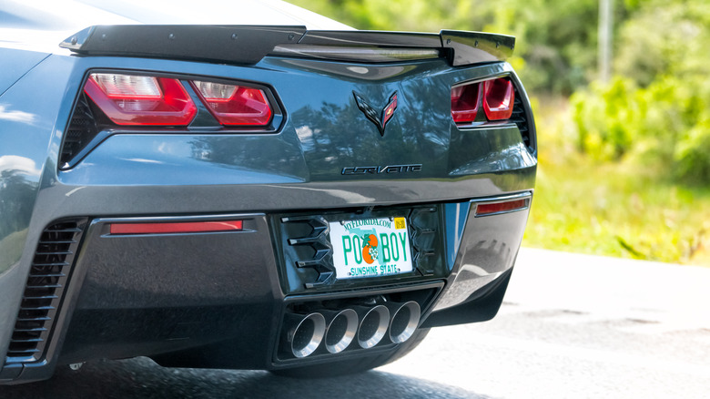 Closeup of corvette luxury car with Florida license plate