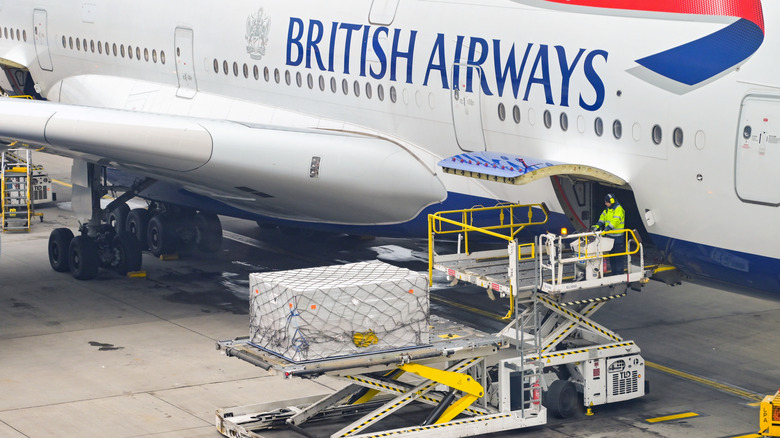 Cargo being loaded into a British Airways Airbus A380