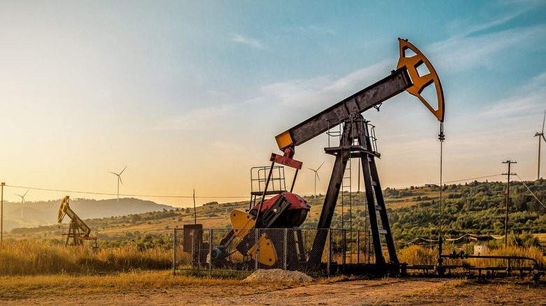 Oil pumps in operation