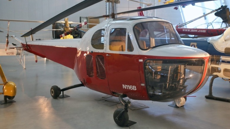 A Bell 47B helicopter on display