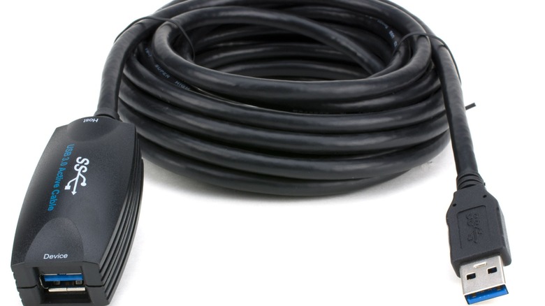 An active extension cable rolled up.