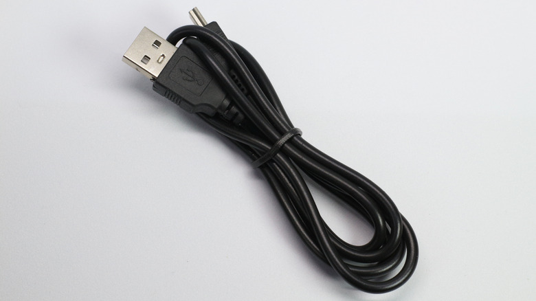 A rolled-up USB cable.