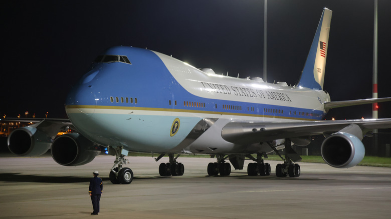 Air Force One on tarmac.