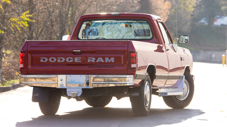 1989 red Dodge RAM with first gen Cummins