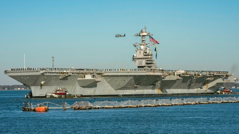 The USS Gerald R. Ford returning to Naval Station Norfolk