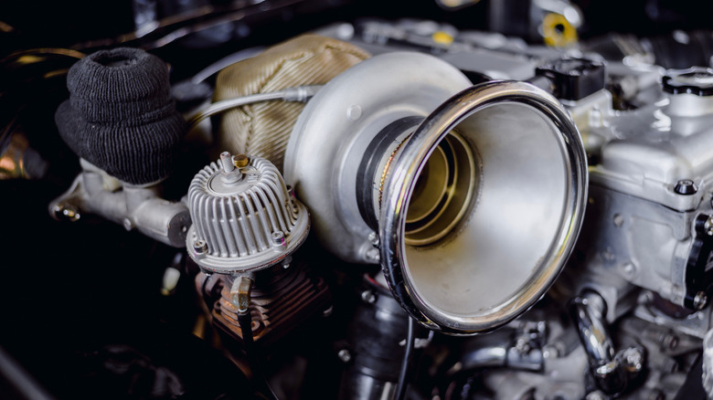 Close up of turbo attached to an engine