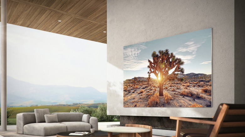 A Samsung MicroLED screen showcased insode a room