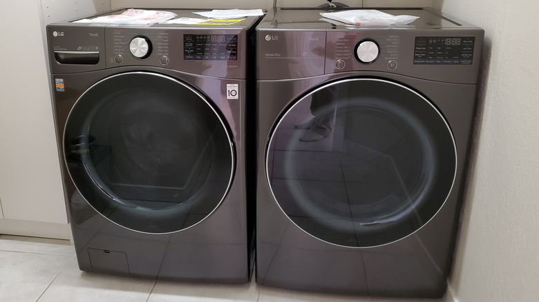 An LG washer and dryer side by side.