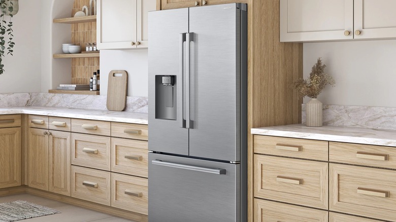 A Samsung refrigerator in a kitchen.