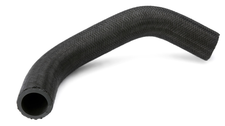 A rubber radiator hose against a white background