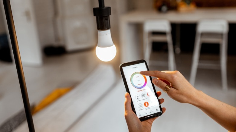 Person controlling a smart light using an app