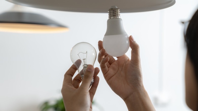 Switching out an incandescent bulb for an LED light
