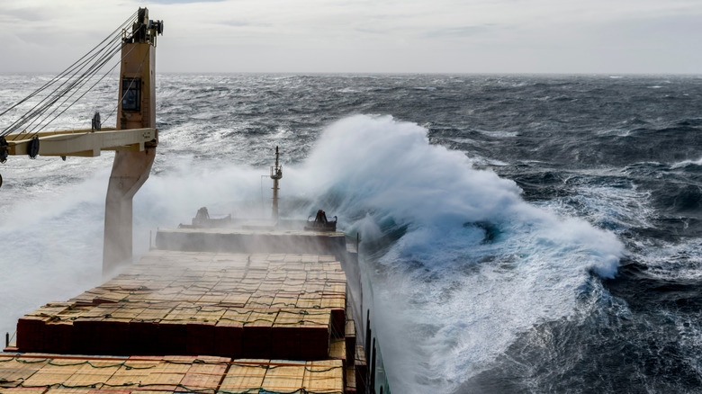 Cargo ship in bad weather