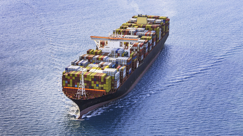 A large cargo ship in the ocean