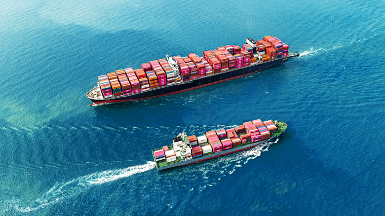 Two cargo ships going in opposite direction