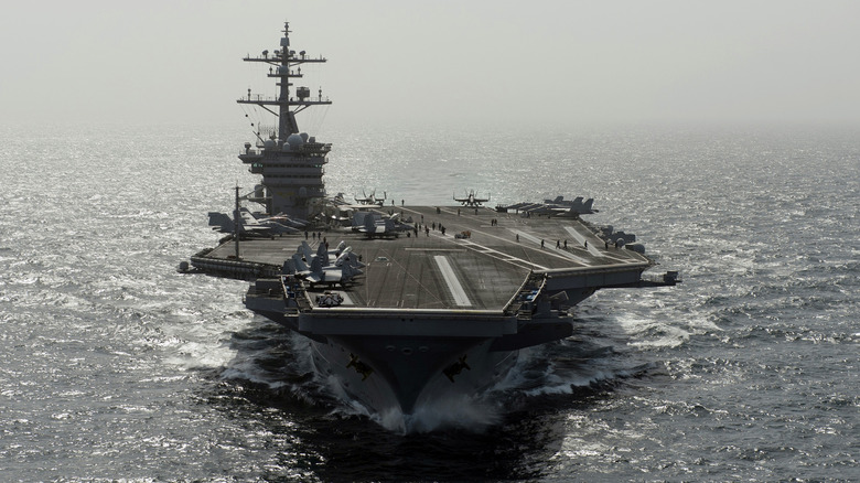 The Nimitz-class aircraft carrier USS Carl Vinson (CVN 70) is underway in the Arabian Sea.