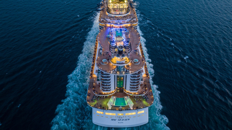 A cruise ship sailing on the ocean.