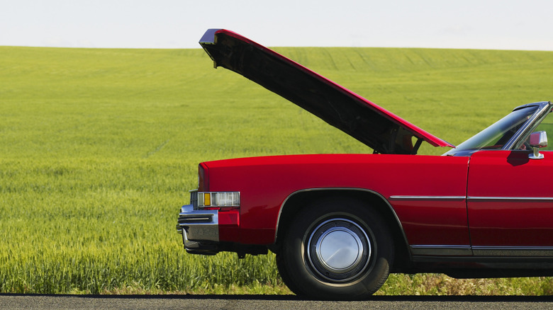 Car engine hood up