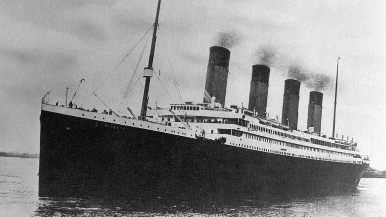 The White Star Line passenger liner R.M.S. Titanic embarking on its ill-fated maiden voyage