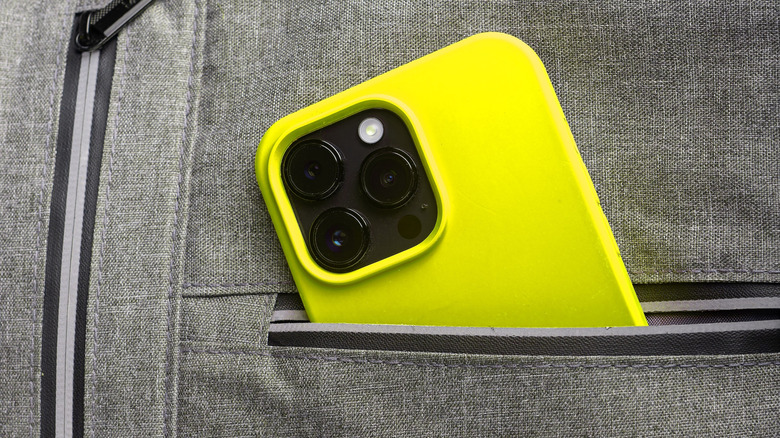 iPhone with case inside a pocket.