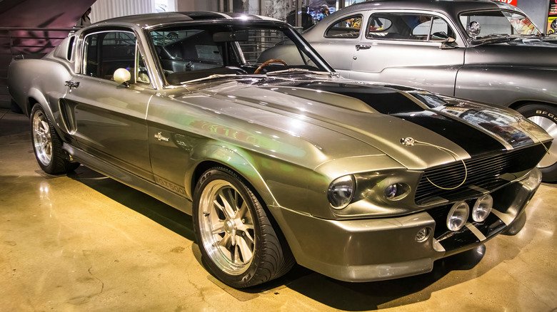 Front 3/4 view of 1967 Ford Mustang Eleanor in showroom