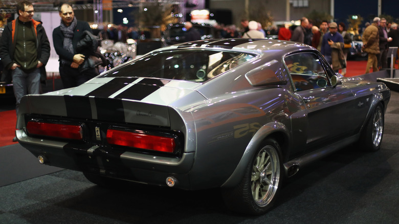 Rear 3/4 view of 1967 Ford Mustang Eleanor at indoor show