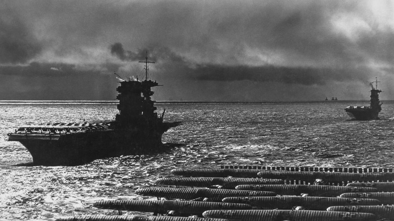 Aircraft carriers Lexington, Ranger, and Saratoga in an exercise before the US entered World War 2.