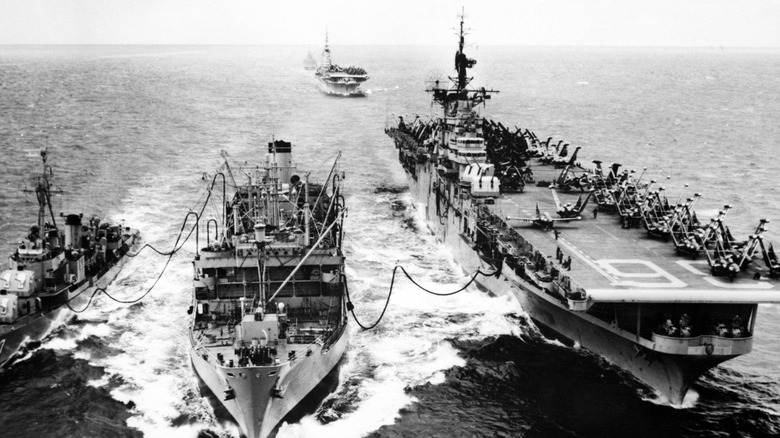 The Essex-class USS Antietam and USS Essex in service during the Korean War