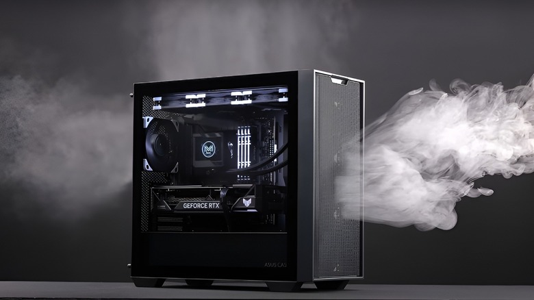 A demonstratrion of airflow in a PC, black case